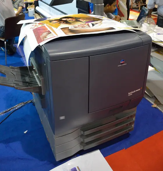 Konica Minolta production colour printer at a print trade show in Kolkata