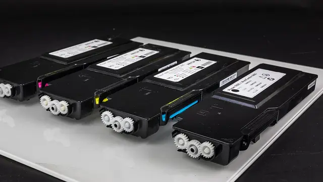 Colour laser toner cartridges in black, yellow, cyan and magenta